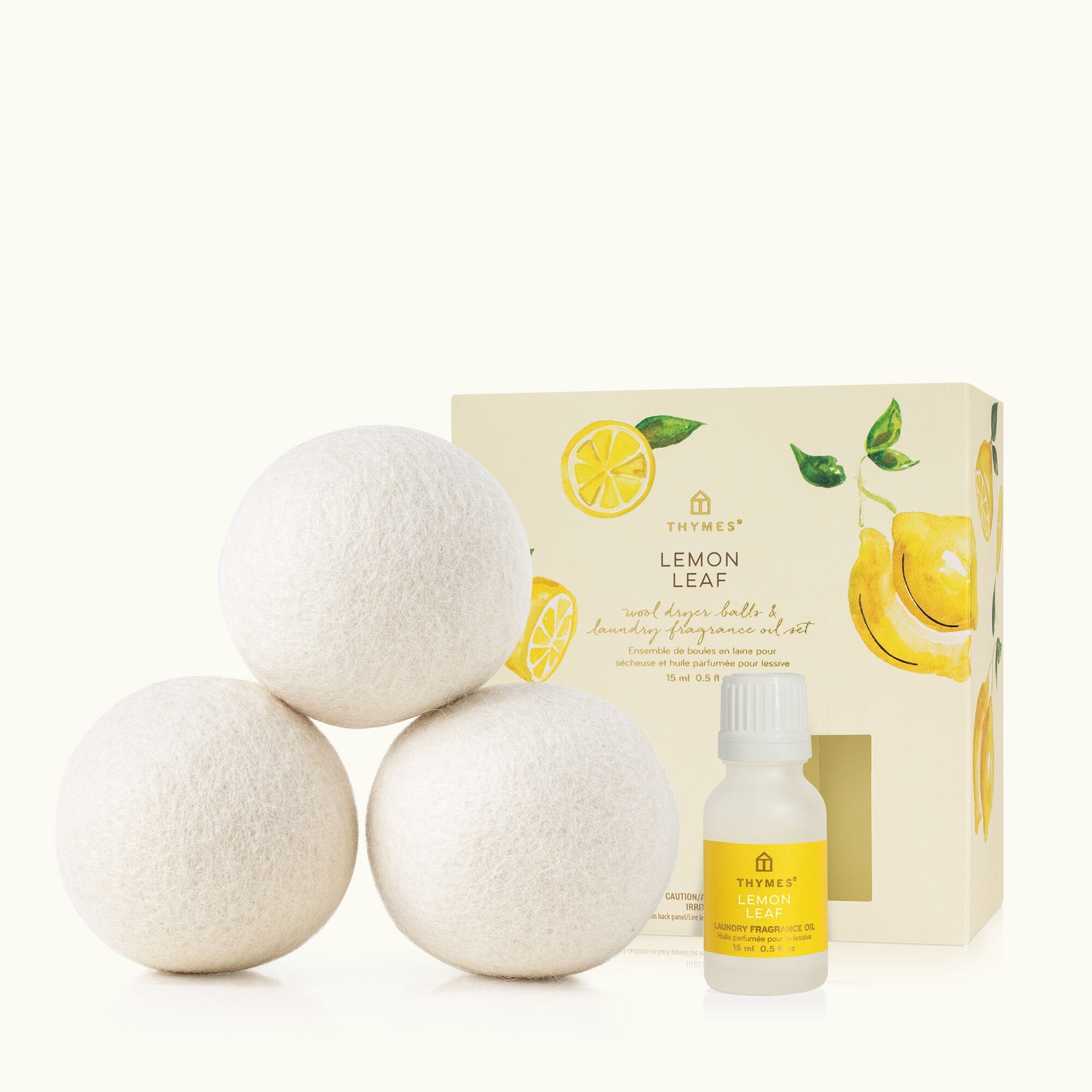 Lemon Leaf Wool Dryer Balls & Laundry Fragrance Oil Set - Thymes