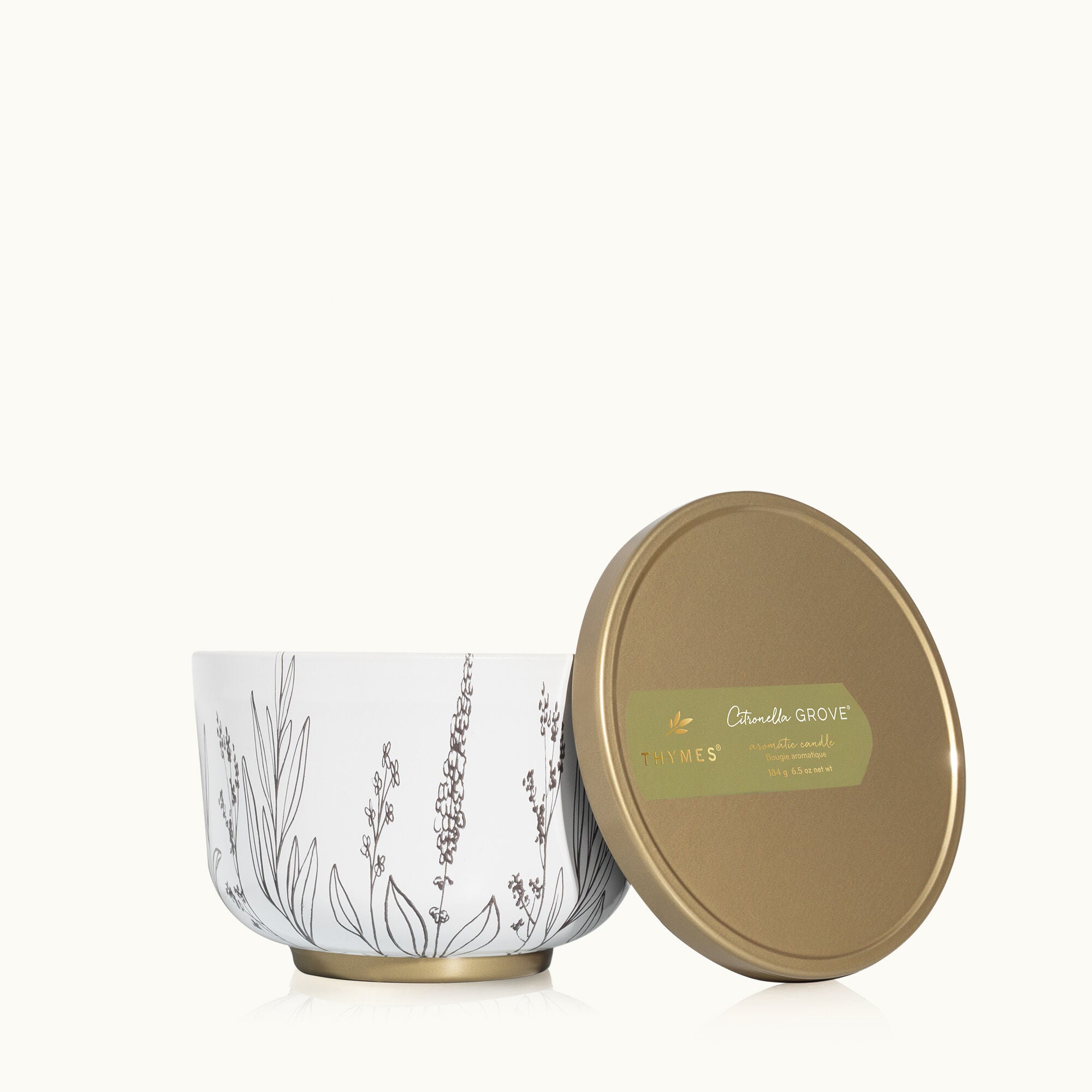 Outdoor Oasis Citronella Grove Poured Candle Tin with Gold Lid - Thymes