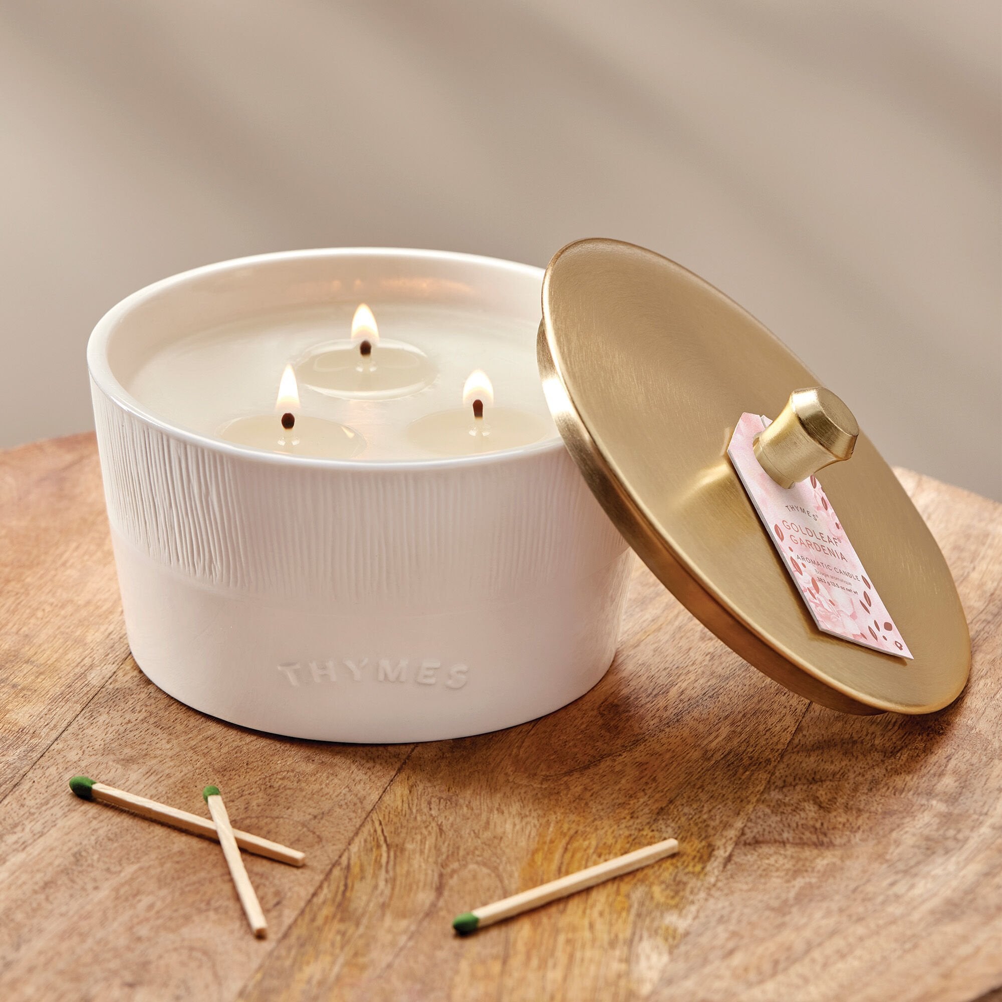 Goldleaf Gardenia Statement 3-Wick Candle - Thymes