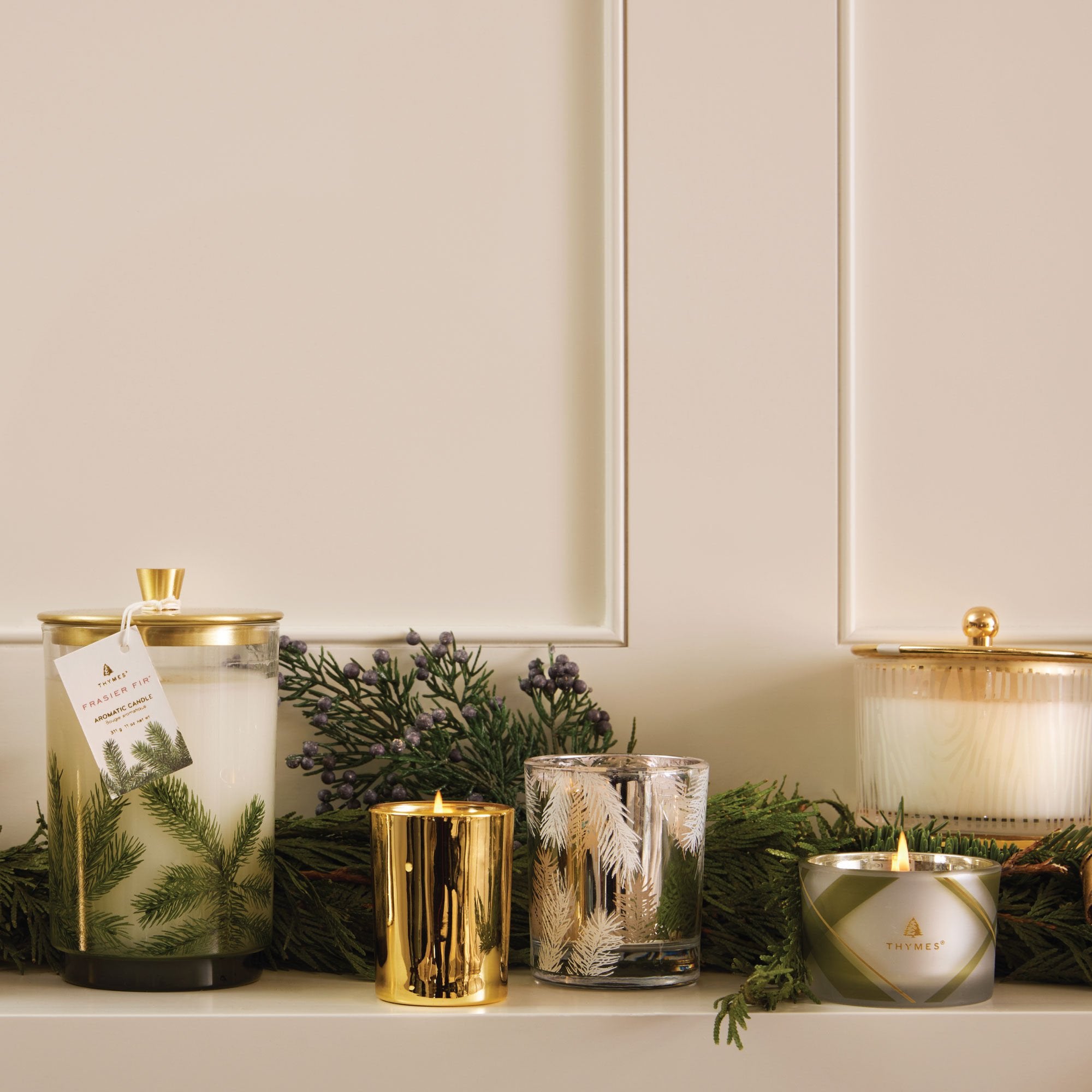 Frasier Fir? Gilded Frosted Wood Grain Candle - Thymes